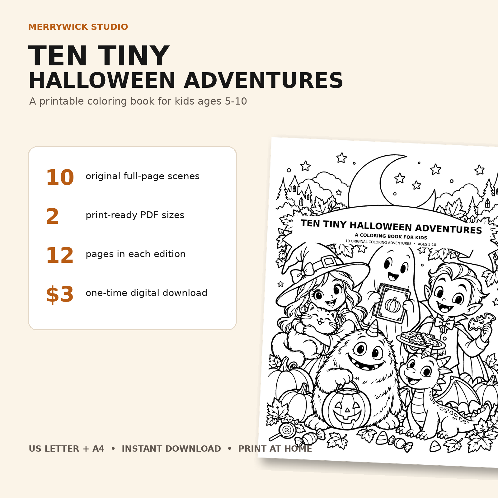 Ten Tiny Halloween Adventures printable coloring book cover