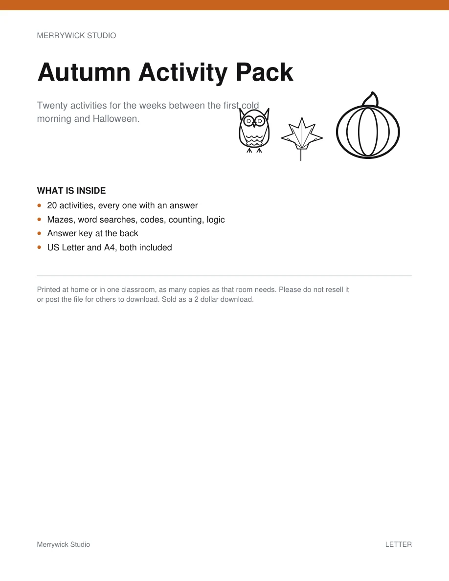 Autumn Activity Pack cover