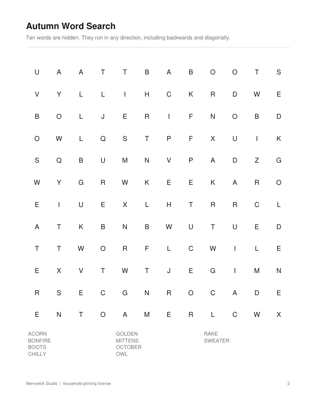 Interior preview page 2 from Autumn Activity Pack