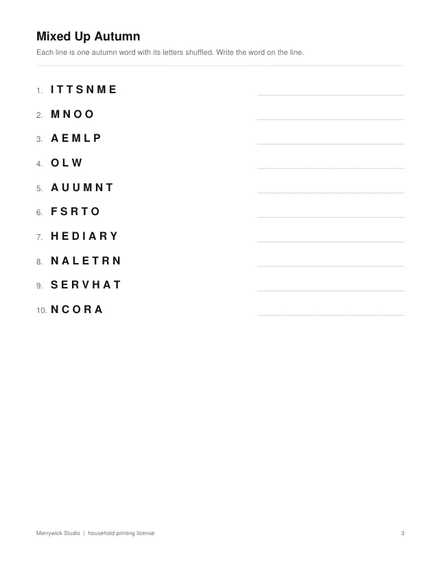 Interior preview page 3 from Autumn Activity Pack