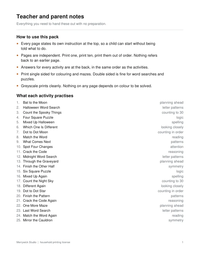 Interior preview page 1 from Halloween Classroom Pack